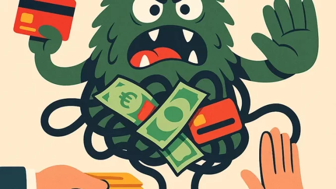Mostro verde fatto di cavi e banconote blocca il flusso di denaro tra casinò e giocatore, rappresentando i gateway di pagamento.