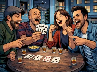 mici che giocano a cirulla attorno a un tavolo con carte italiane