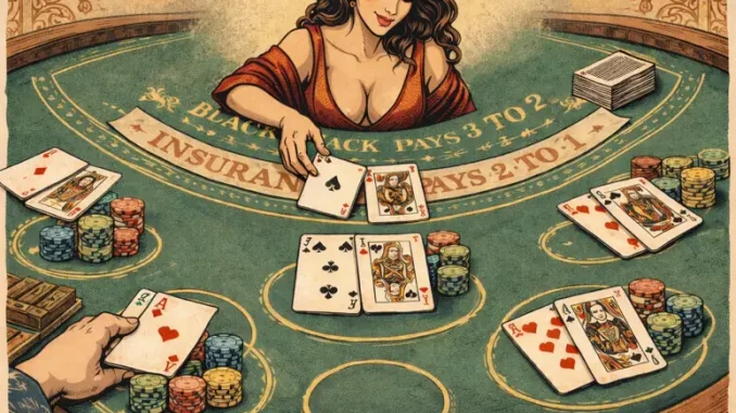 Croupier al tavolo da blackjack che distribuisce le carte