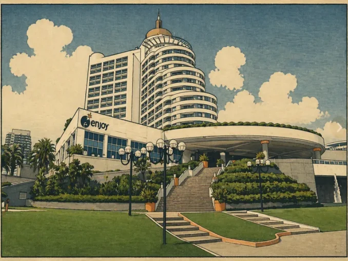 Ingresso del casinò Enjoy Punta del Este con hotel e giardino frontale