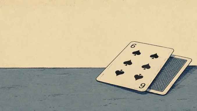 Sei di picche scoperto sopra una carta coperta su un tavolo da gioco