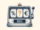 Slot machine stilizzata con rulli che mostrano i simboli percentuale, punto interrogativo ed euro, e display con scritta 96%