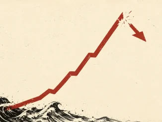 Grafico stilizzato di un moltiplicatore che sale e crasha, illustrazione in stile xilografia