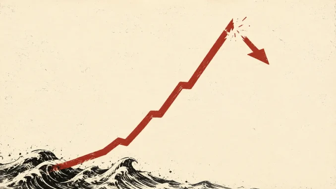 Grafico stilizzato di un moltiplicatore che sale e crasha, illustrazione in stile xilografia