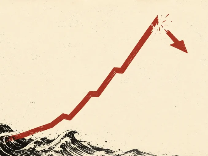 Grafico stilizzato di un moltiplicatore che sale e crasha, illustrazione in stile xilografia