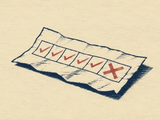 Schedina con una serie di spunte che termina in un segno di croce, illustrazione in stile xilografia