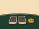 Due carte coperte e una moneta con scritta 2:1 sul tavolo verde del Pontoon, variante blackjack