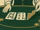 Mani di un dealer al tavolo di Double Exposure Blackjack con le due carte del banco scoperte (10 e 6) e una terza carta che si sta girando a faccia in su, illustrazione stile stampa