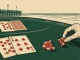 Mano di blackjack con 10 e 6 contro il 10 del banco, il giocatore ritira metà della fiche con la resa tardiva, pontile di Atlantic City sullo sfondo